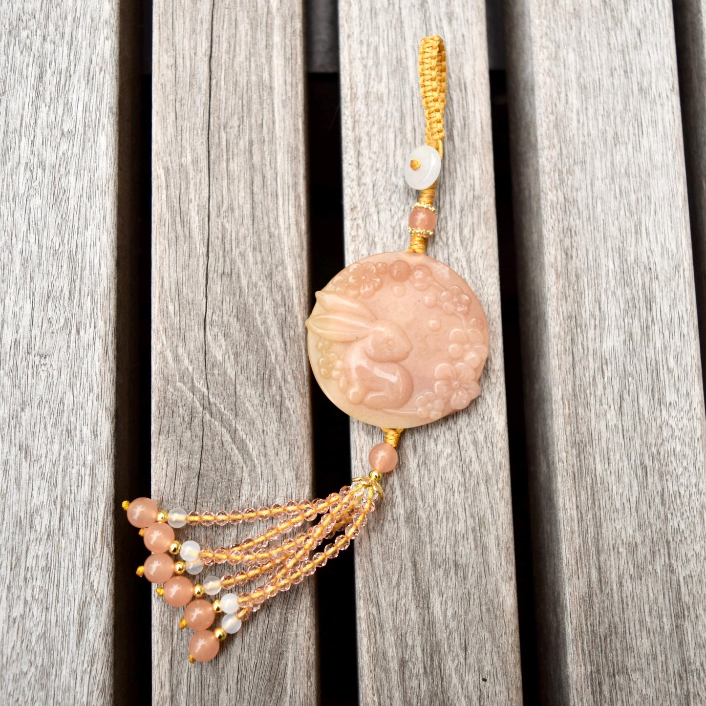 Orange Rabbit Mountain Fish Tassel Ornament - Chinese Jade Bag Charm