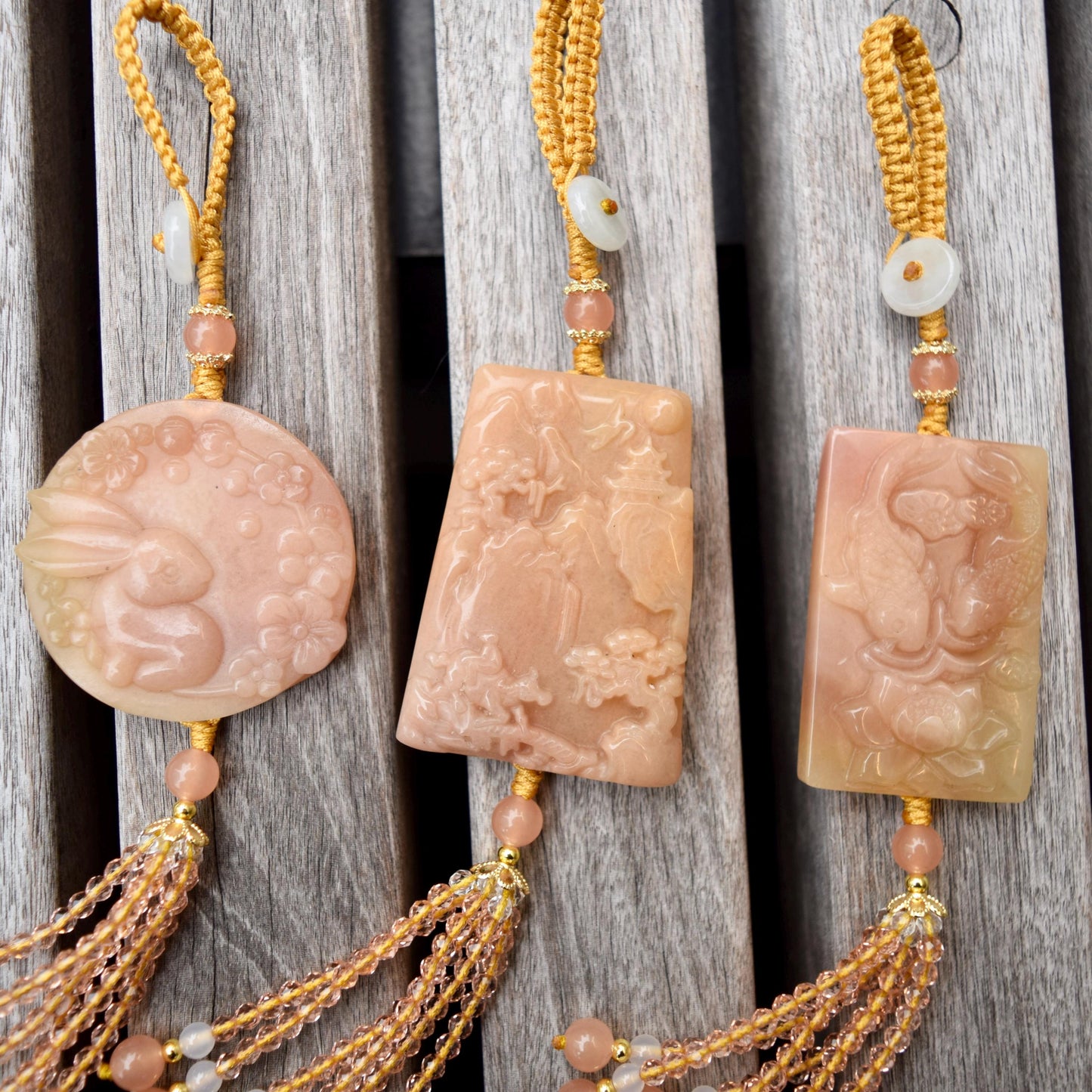 Orange Rabbit Mountain Fish Tassel Ornament - Chinese Jade Bag Charm