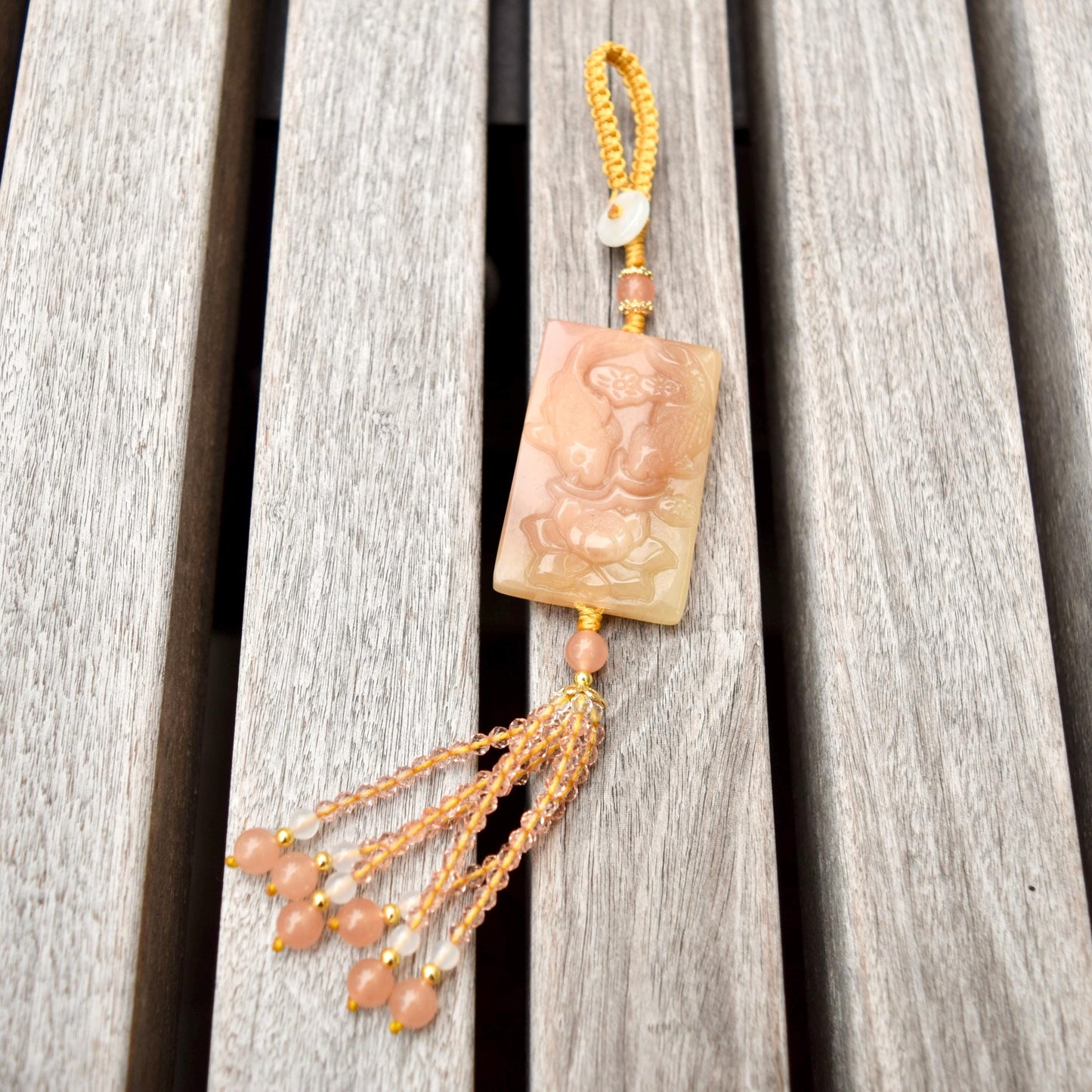 Orange Rabbit Mountain Fish Tassel Ornament - Chinese Jade Bag Charm