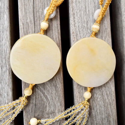 Yellow Lotus Fish Tassel Ornament - Chinese Jade Bag Charm