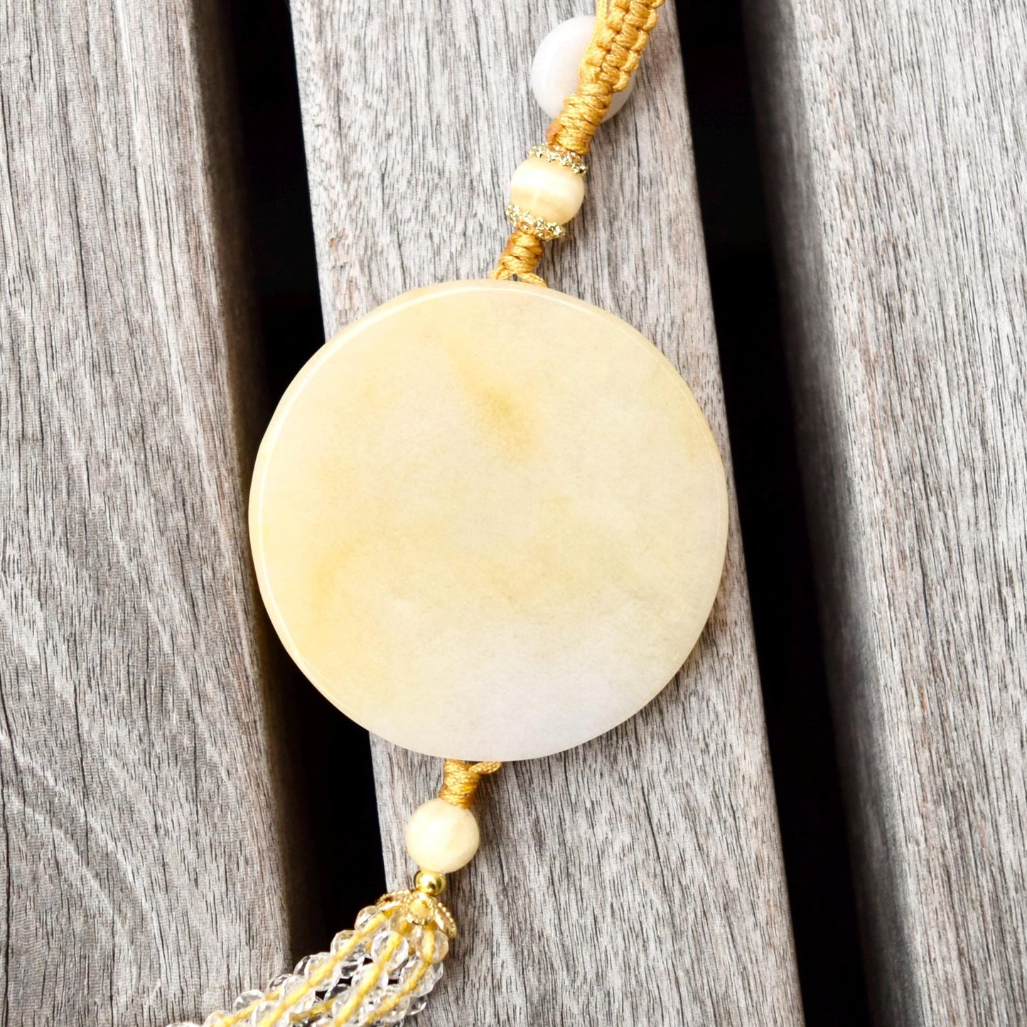 Yellow Lotus Fish Tassel Ornament - Chinese Jade Bag Charm