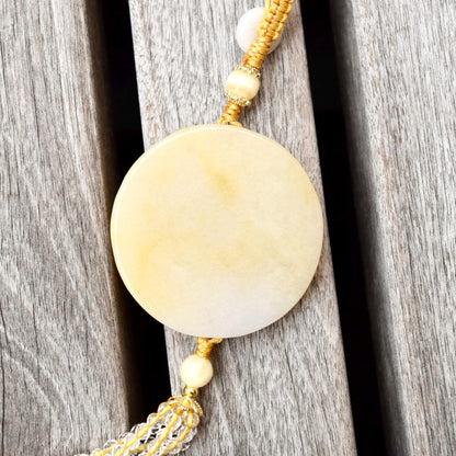 Yellow Lotus Fish Tassel Ornament - Chinese Jade Bag Charm