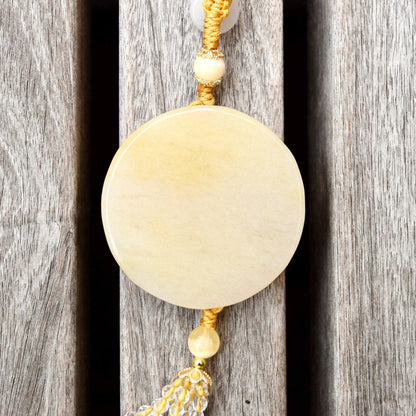 Yellow Lotus Fish Tassel Ornament - Chinese Jade Bag Charm