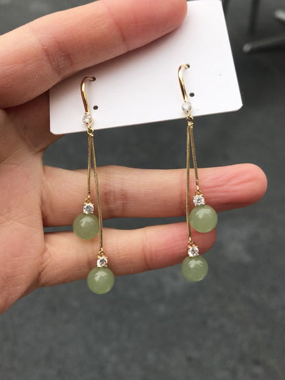 Green Bead Dangle Earrings - Jade Style Earrings